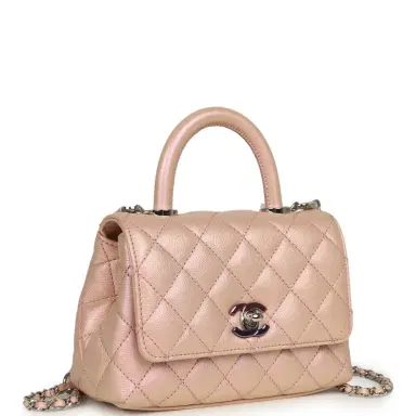 Chanel Chanel Micro Coco Top Handle Flap Iridescent Pink Shiny Caviar Mixed Metal Hardware | Thumbnail 2 Chanel Chanel Micro Coco Top Handle Flap Iridescent Pink Shiny Caviar Mixed Metal Hardware | Thumbnail 2