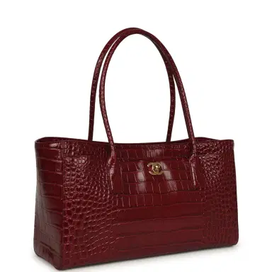 Chanel Chanel Small Cerf Shopping Bag Burgundy Croc Embossed Calfskin Gold Hardware | Thumbnail 2 Chanel Chanel Small Cerf Shopping Bag Burgundy Croc Embossed Calfskin Gold Hardware | Thumbnail 2