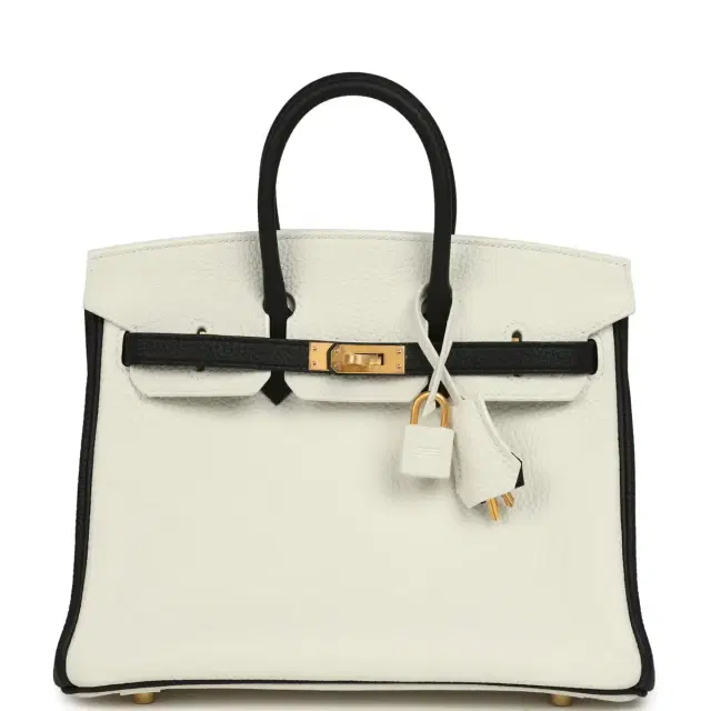 Hermes Special Order (HSS) Birkin 25 White and Black Togo Brushed Gold Hardware Hermes Special Order (HSS) Birkin 25 White and Black Togo Brushed Gold Hardware
