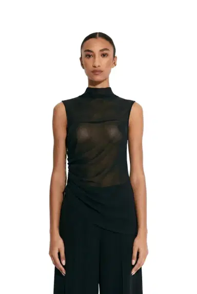 LAPOINTE Lightweight Georgette Mock Neck Ruched Top | Thumbnail 1 LAPOINTE Lightweight Georgette Mock Neck Ruched Top | Thumbnail 1