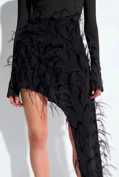 LAPOINTE Lightweight Georgette Skirt With Feathers | Thumbnail 3 LAPOINTE Lightweight Georgette Skirt With Feathers | Thumbnail 3