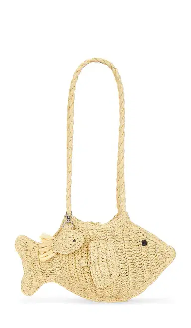 Damson Madder Raffia Fish Bag With Bag Charm | Thumbnail 1 Damson Madder Raffia Fish Bag With Bag Charm | Thumbnail 1