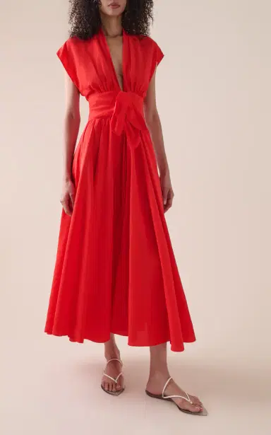 Alaïa Tie-Detailed Slub Midi Dress | Thumbnail 2 Alaïa Tie-Detailed Slub Midi Dress | Thumbnail 2