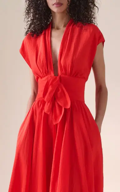 Alaïa Tie-Detailed Slub Midi Dress | Thumbnail 3 Alaïa Tie-Detailed Slub Midi Dress | Thumbnail 3