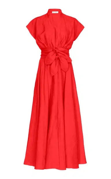 Alaïa Tie-Detailed Slub Midi Dress | Thumbnail 1 Alaïa Tie-Detailed Slub Midi Dress | Thumbnail 1