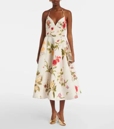 Oscar de la Renta Belted floral faille cocktail dress | Thumbnail 3 Oscar de la Renta Belted floral faille cocktail dress | Thumbnail 3