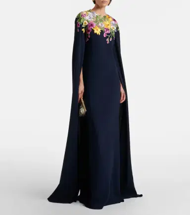 Oscar de la Renta Embroidered caped silk-blend gown | Thumbnail 2 Oscar de la Renta Embroidered caped silk-blend gown | Thumbnail 2