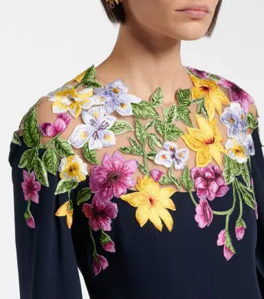 Oscar de la Renta Embroidered caped silk-blend gown | Thumbnail 4 Oscar de la Renta Embroidered caped silk-blend gown | Thumbnail 4