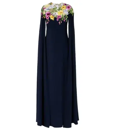 Oscar de la Renta Embroidered caped silk-blend gown | Thumbnail 1 Oscar de la Renta Embroidered caped silk-blend gown | Thumbnail 1