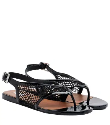 Alaïa Alaïa Leather-trimmed fishnet thong sandals | Thumbnail 1 Alaïa Alaïa Leather-trimmed fishnet thong sandals | Thumbnail 1