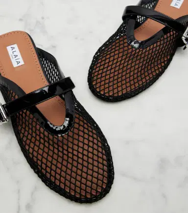 Alaïa Alaïa Fishnet leather-trimmed mules | Thumbnail 2 Alaïa Alaïa Fishnet leather-trimmed mules | Thumbnail 2