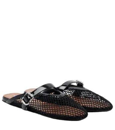 Alaïa Alaïa Fishnet leather-trimmed mules | Thumbnail 1 Alaïa Alaïa Fishnet leather-trimmed mules | Thumbnail 1