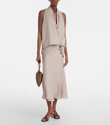 Brunello Cucinelli Monili halterneck linen wrap top | Thumbnail 4 Brunello Cucinelli Monili halterneck linen wrap top | Thumbnail 4