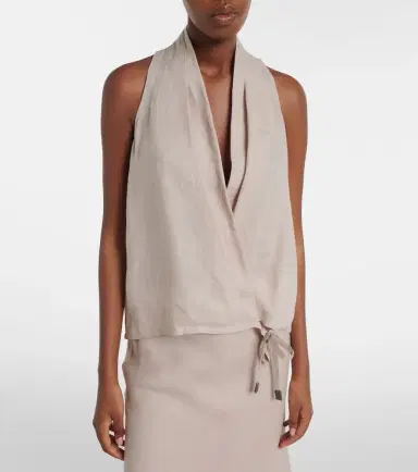 Brunello Cucinelli Monili halterneck linen wrap top | Thumbnail 6 Brunello Cucinelli Monili halterneck linen wrap top | Thumbnail 6