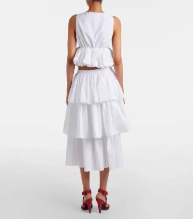 Alaïa Alaïa Ruffled tiered cotton midi skirt | Thumbnail 3 Alaïa Alaïa Ruffled tiered cotton midi skirt | Thumbnail 3