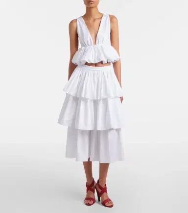 Alaïa Alaïa Ruffled tiered cotton midi skirt | Thumbnail 5 Alaïa Alaïa Ruffled tiered cotton midi skirt | Thumbnail 5