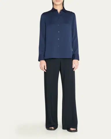 Vince Slim-Fit Long-Sleeve Stretch-Silk Blouse | Thumbnail 2 Vince Slim-Fit Long-Sleeve Stretch-Silk Blouse | Thumbnail 2