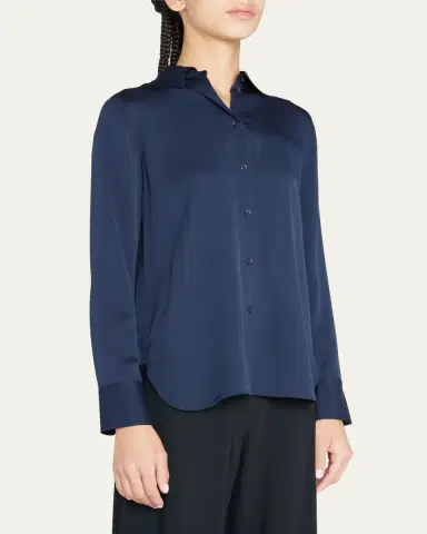 Vince Slim-Fit Long-Sleeve Stretch-Silk Blouse | Thumbnail 4 Vince Slim-Fit Long-Sleeve Stretch-Silk Blouse | Thumbnail 4