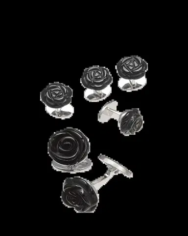 Jan Leslie Onyx Carved Rose Tuxedo Cuff Link and Stud Set | Thumbnail 2 Jan Leslie Onyx Carved Rose Tuxedo Cuff Link and Stud Set | Thumbnail 2