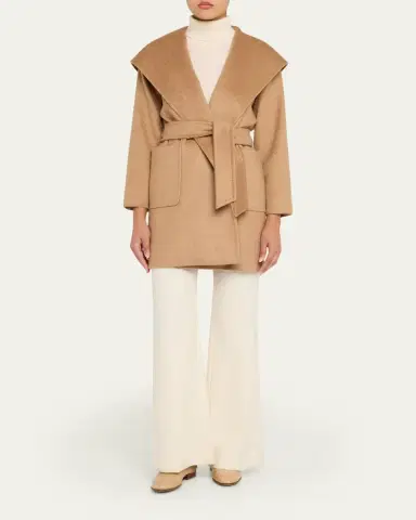 Max Mara Rialto Camel Hair Belted Short Hooded Coat | Thumbnail 2 Max Mara Rialto Camel Hair Belted Short Hooded Coat | Thumbnail 2