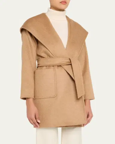 Max Mara Rialto Camel Hair Belted Short Hooded Coat | Thumbnail 4 Max Mara Rialto Camel Hair Belted Short Hooded Coat | Thumbnail 4