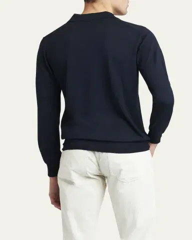 Brioni Men's Wool/Cashmere-Blend Long-Sleeve Polo Sweater | Thumbnail 4 Brioni Men's Wool/Cashmere-Blend Long-Sleeve Polo Sweater | Thumbnail 4