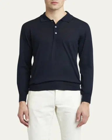 Brioni Men's Wool/Cashmere-Blend Long-Sleeve Polo Sweater | Thumbnail 5 Brioni Men's Wool/Cashmere-Blend Long-Sleeve Polo Sweater | Thumbnail 5