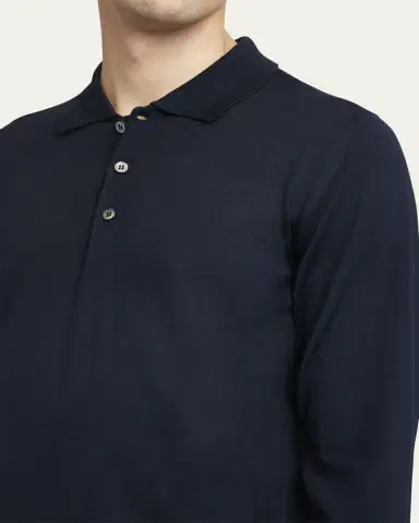 Brioni Men's Wool/Cashmere-Blend Long-Sleeve Polo Sweater | Thumbnail 6 Brioni Men's Wool/Cashmere-Blend Long-Sleeve Polo Sweater | Thumbnail 6