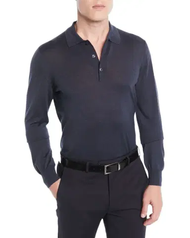 Brioni Men's Wool/Cashmere-Blend Long-Sleeve Polo Sweater | Thumbnail 1 Brioni Men's Wool/Cashmere-Blend Long-Sleeve Polo Sweater | Thumbnail 1
