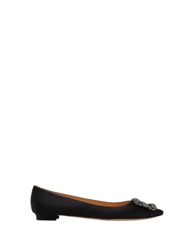 Manolo Blahnik Hangisi Crystal-Buckle Satin Flat | Thumbnail 1 Manolo Blahnik Hangisi Crystal-Buckle Satin Flat | Thumbnail 1