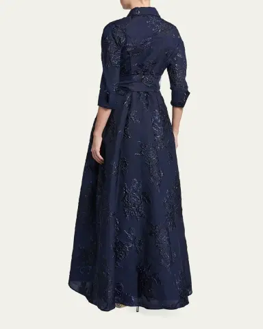 Rickie Freeman for Teri Jon Belted Jacquard Shirtdress Gown | Thumbnail 3 Rickie Freeman for Teri Jon Belted Jacquard Shirtdress Gown | Thumbnail 3