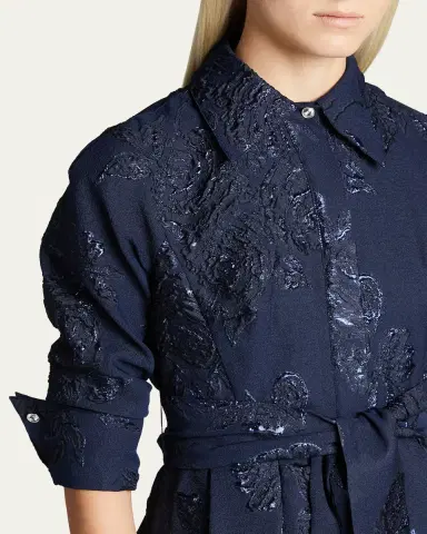 Rickie Freeman for Teri Jon Belted Jacquard Shirtdress Gown | Thumbnail 5 Rickie Freeman for Teri Jon Belted Jacquard Shirtdress Gown | Thumbnail 5