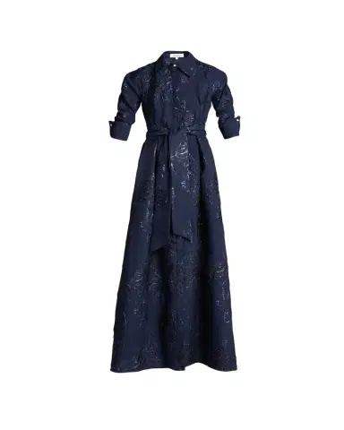 Rickie Freeman for Teri Jon Belted Jacquard Shirtdress Gown | Thumbnail 1 Rickie Freeman for Teri Jon Belted Jacquard Shirtdress Gown | Thumbnail 1