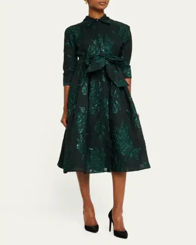 Rickie Freeman for Teri Jon Metallic Jacquard Belted Shirtdress | Thumbnail 2 Rickie Freeman for Teri Jon Metallic Jacquard Belted Shirtdress | Thumbnail 2