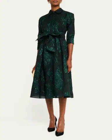 Rickie Freeman for Teri Jon Metallic Jacquard Belted Shirtdress | Thumbnail 3 Rickie Freeman for Teri Jon Metallic Jacquard Belted Shirtdress | Thumbnail 3
