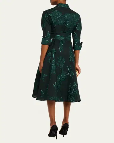 Rickie Freeman for Teri Jon Metallic Jacquard Belted Shirtdress | Thumbnail 4 Rickie Freeman for Teri Jon Metallic Jacquard Belted Shirtdress | Thumbnail 4