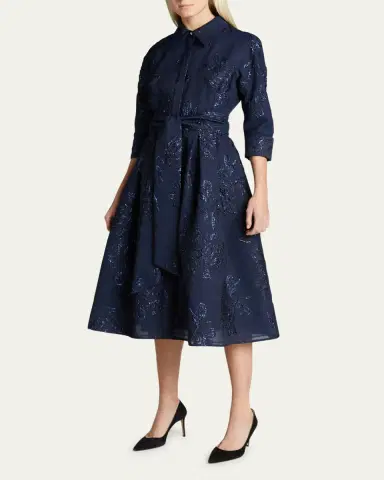 Rickie Freeman for Teri Jon Metallic Jacquard Belted Shirtdress | Thumbnail 6 Rickie Freeman for Teri Jon Metallic Jacquard Belted Shirtdress | Thumbnail 6