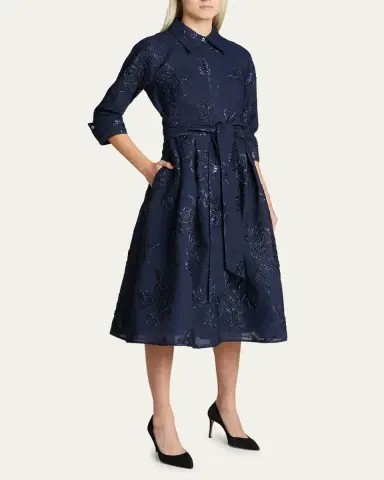Rickie Freeman for Teri Jon Metallic Jacquard Belted Shirtdress | Thumbnail 8 Rickie Freeman for Teri Jon Metallic Jacquard Belted Shirtdress | Thumbnail 8