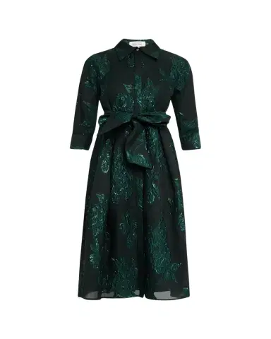 Rickie Freeman for Teri Jon Metallic Jacquard Belted Shirtdress | Thumbnail 1 Rickie Freeman for Teri Jon Metallic Jacquard Belted Shirtdress | Thumbnail 1
