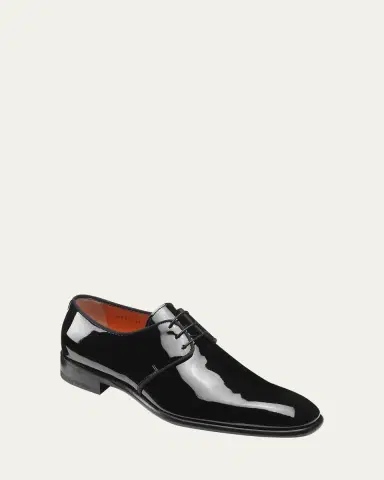 Santoni Men's Patent Leather Grosgrain-Trim Derby Shoes | Thumbnail 2 Santoni Men's Patent Leather Grosgrain-Trim Derby Shoes | Thumbnail 2