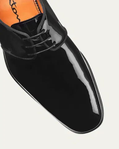 Santoni Men's Patent Leather Grosgrain-Trim Derby Shoes | Thumbnail 4 Santoni Men's Patent Leather Grosgrain-Trim Derby Shoes | Thumbnail 4