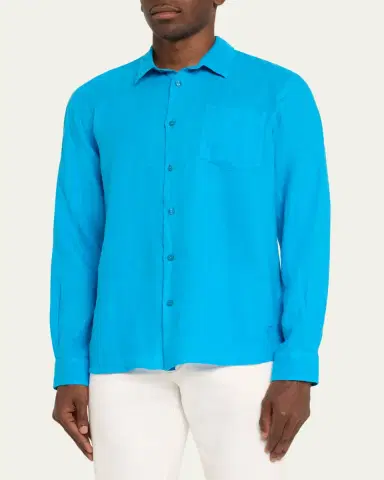 Vilebrequin Men's Caroubis Solid Linen Sport Shirt | Thumbnail 4 Vilebrequin Men's Caroubis Solid Linen Sport Shirt | Thumbnail 4