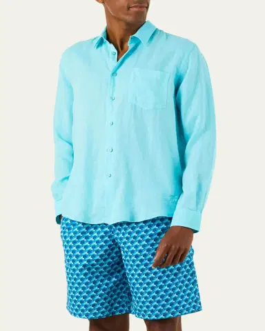 Vilebrequin Men's Caroubis Solid Linen Sport Shirt | Thumbnail 6 Vilebrequin Men's Caroubis Solid Linen Sport Shirt | Thumbnail 6