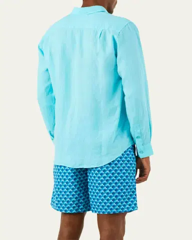 Vilebrequin Men's Caroubis Solid Linen Sport Shirt | Thumbnail 7 Vilebrequin Men's Caroubis Solid Linen Sport Shirt | Thumbnail 7