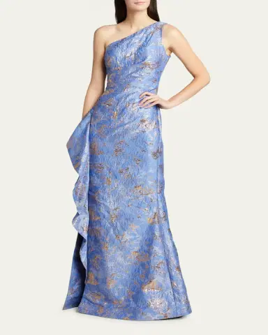 Rickie Freeman for Teri Jon Metallic Jacquard One-Shoulder Side-Ruffle Gown | Thumbnail 6 Rickie Freeman for Teri Jon Metallic Jacquard One-Shoulder Side-Ruffle Gown | Thumbnail 6