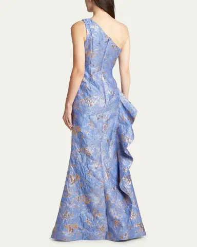Rickie Freeman for Teri Jon Metallic Jacquard One-Shoulder Side-Ruffle Gown | Thumbnail 7 Rickie Freeman for Teri Jon Metallic Jacquard One-Shoulder Side-Ruffle Gown | Thumbnail 7