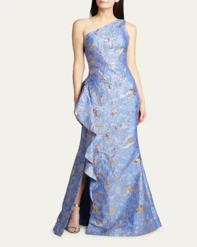 Rickie Freeman for Teri Jon Metallic Jacquard One-Shoulder Side-Ruffle Gown | Thumbnail 8 Rickie Freeman for Teri Jon Metallic Jacquard One-Shoulder Side-Ruffle Gown | Thumbnail 8