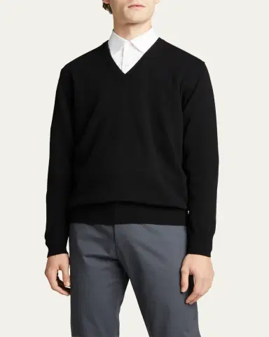 Bergdorf Goodman Men's Classic 12GG Cashmere V-Neck Sweater | Thumbnail 4 Bergdorf Goodman Men's Classic 12GG Cashmere V-Neck Sweater | Thumbnail 4