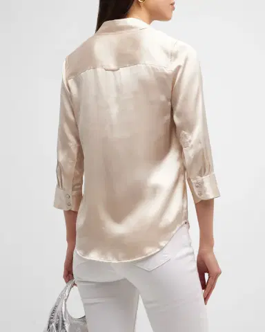 L'AGENCE Dani Silk Satin 3/4-Sleeve Button-Down Blouse | Thumbnail 2 L'AGENCE Dani Silk Satin 3/4-Sleeve Button-Down Blouse | Thumbnail 2