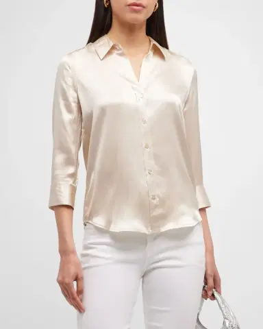 L'AGENCE Dani Silk Satin 3/4-Sleeve Button-Down Blouse | Thumbnail 3 L'AGENCE Dani Silk Satin 3/4-Sleeve Button-Down Blouse | Thumbnail 3
